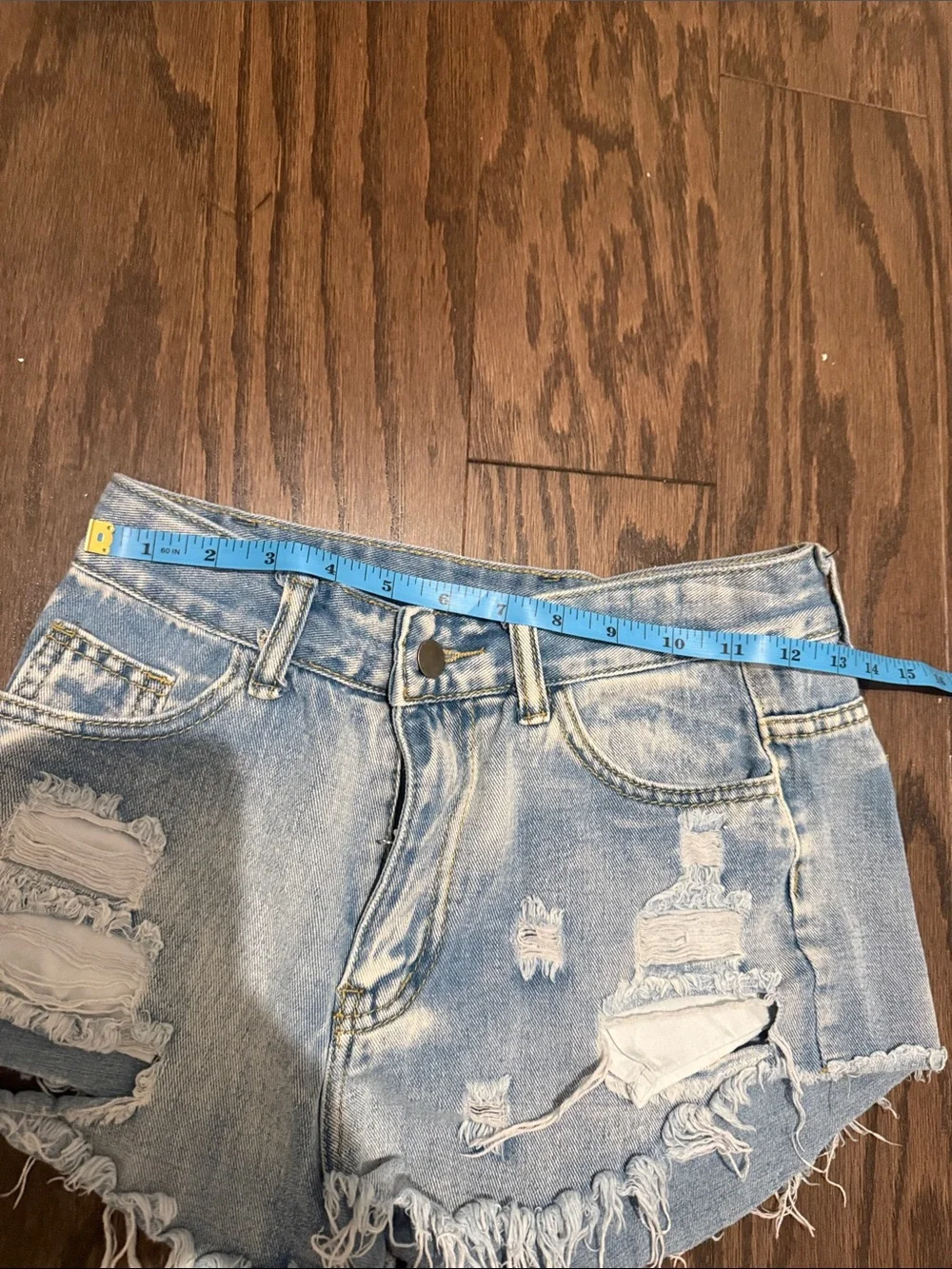 Light Blue Distressed Denim Shorts - Women